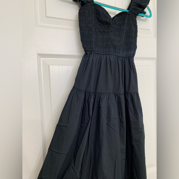Black Smocked Midi Dress - Picture 4 of 10
